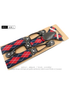 Generic British Style Button Suspenders 3.5cm Wide Plaid 1 navy blue red +120cm 