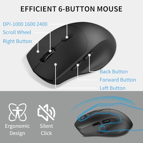 GlowarcPro Wireless Keyboard and Mouse Combo, Full-Size Slim Keyboard with Numeric Keypad, Calculator Button, 2400 DPI Ergonomic Mouse for Right Hand, USB Cordless Set for Laptop PC Windows - Image 4
