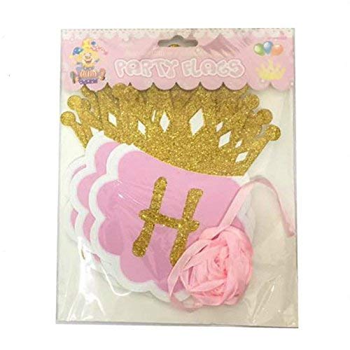 Balloonistics Happy Birthday Card Board Banner for Boys and Girls with Glitter Crown (Pink and Gold) - Image 2