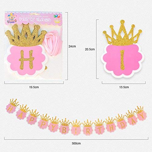 Balloonistics Happy Birthday Card Board Banner for Boys and Girls with Glitter Crown (Pink and Gold) - Image 3