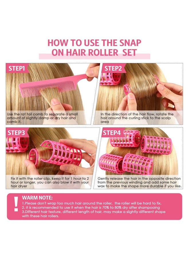 Syhood 12 Pieces Hair Roller Large Size Plastic Hair Rollers Hair Curlers With Steel Pintail Comb Rat Tail Comb For Short Hair Long Hair Hairdressing Styling Tools (Pink6.8 X 3.6 Cm) - Image 4
