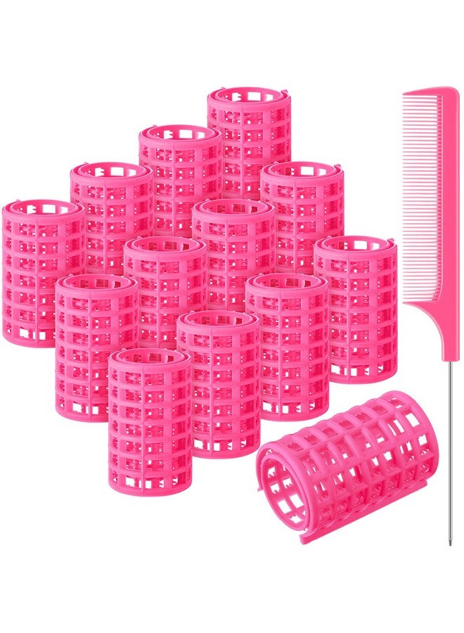 Syhood 12 Pieces Hair Roller Large Size Plastic Hair Rollers Hair Curlers With Steel Pintail Comb Rat Tail Comb For Short Hair Long Hair Hairdressing Styling Tools (Pink6.8 X 3.6 Cm) - Image 2