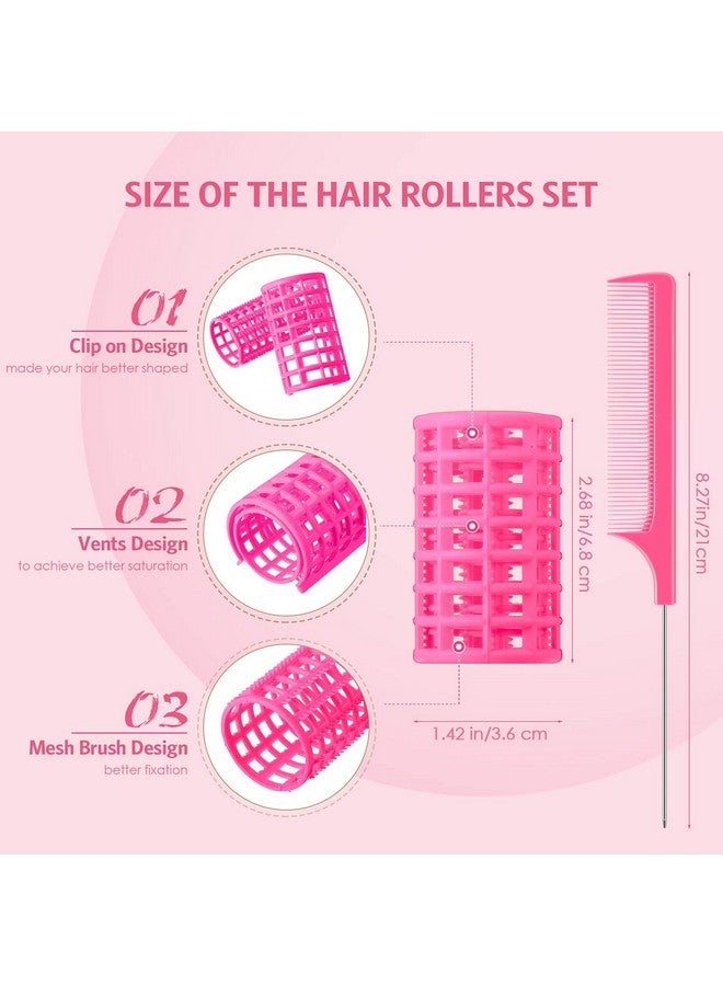 Syhood 12 Pieces Hair Roller Large Size Plastic Hair Rollers Hair Curlers With Steel Pintail Comb Rat Tail Comb For Short Hair Long Hair Hairdressing Styling Tools (Pink6.8 X 3.6 Cm) - Image 3