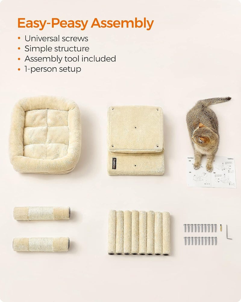 Cat Tree, 26.4-Inch Cat Tower, Plush Condo for Kittens up to 7 lb, Large Perch, 2 Caves, Scratching Post, Beige UPCT611M01 - Image 5