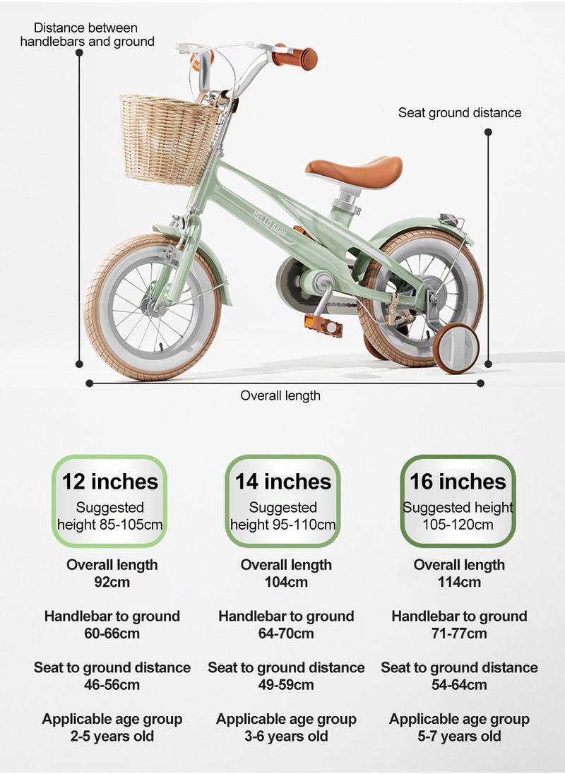HELLO BABY - 16 inch Kids Bicycle, Lightweight Magnesium Alloy Kids Bicycle, with Training Wheels, Adjustable Seat and Basket, for Children's 2-7 Year Boys and Girls - Image 1