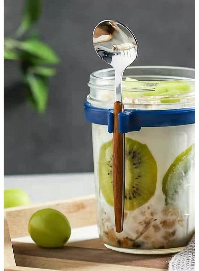 Ash & Roh Overnight Oats Containers with Lids and Spoons 350 ml Glass Mason Jars for Overnight Oats Leak Proof Oatmeal Container Great for Cereal Fruit Vegetable Milk Salad Yogurt (Blue 2)