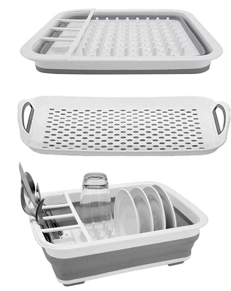 Ahyuan Collapsible Dish Drying Rack Portable Dinnerware Drainer Organizer for Kitchen RV Campers Travel Trailers Space Saving Kitchen Storage Rack Tray (with Drainboard) - Image 1