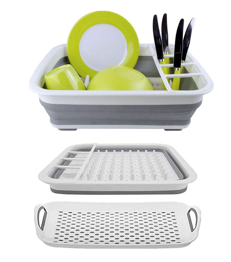 Ahyuan Collapsible Dish Drying Rack Portable Dinnerware Drainer Organizer for Kitchen RV Campers Travel Trailers Space Saving Kitchen Storage Rack Tray (with Drainboard) - Image 4
