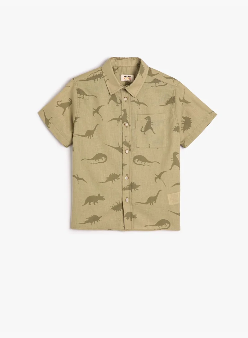 KOTON Shirt Short Sleeve Dinosaur Patterned Cotton