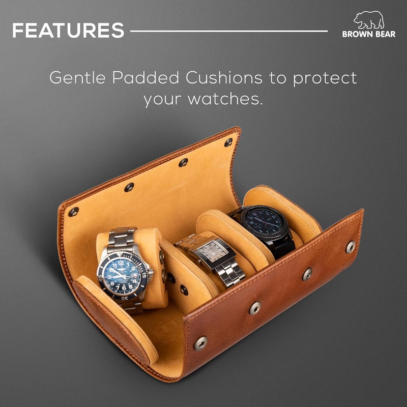 BROWN BEAR Genuine Leather Watch Box Organizer for Men and Women- 3 Watch Storage with Adjustable & Removable Pillows - Image 5