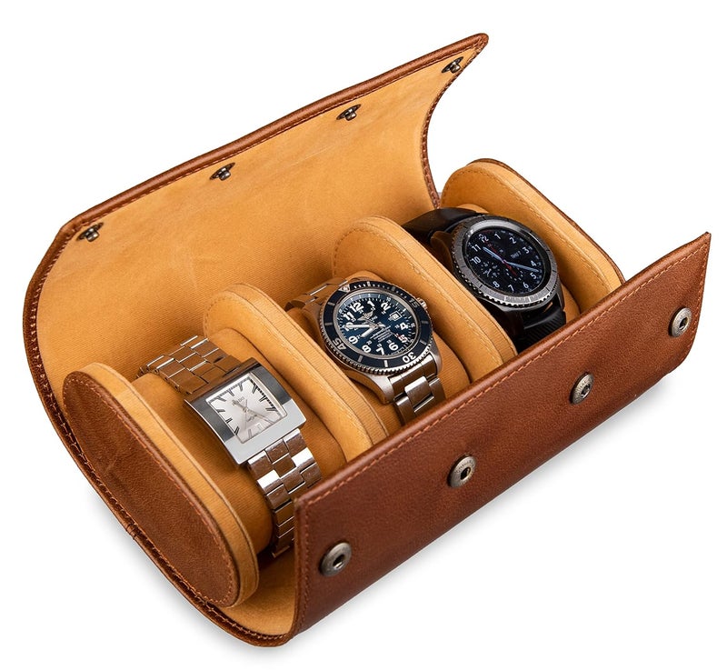 BROWN BEAR Genuine Leather Watch Box Organizer for Men and Women- 3 Watch Storage with Adjustable & Removable Pillows - Image 1