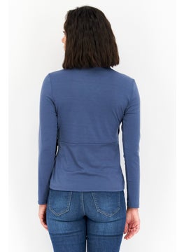 Cooper & Ella Women Surplice Neck Long Sleeve Plain Blouse, Indigo Blue  - Image 2