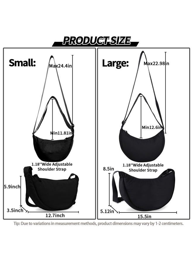 EVGLOW Nylon Crescent Crossbody Bag for Women Trendy Men,Large Travel Sling Bag Hobo,Lightweight Shoulder Bag with Zipper Adjustable Strap,Round Soft Shoulder Pouch Bag for Everyday Use(Large Black) - Image 3