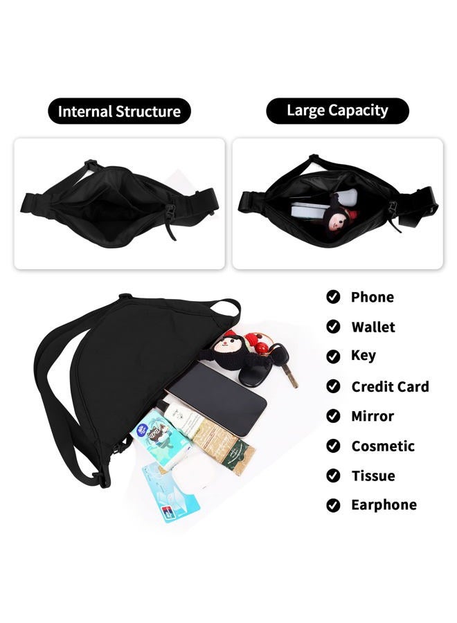 EVGLOW Nylon Crescent Crossbody Bag for Women Trendy Men,Large Travel Sling Bag Hobo,Lightweight Shoulder Bag with Zipper Adjustable Strap,Round Soft Shoulder Pouch Bag for Everyday Use(Large Black) - Image 5