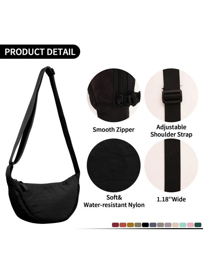 EVGLOW Nylon Crescent Crossbody Bag for Women Trendy Men,Large Travel Sling Bag Hobo,Lightweight Shoulder Bag with Zipper Adjustable Strap,Round Soft Shoulder Pouch Bag for Everyday Use(Large Black) - Image 4