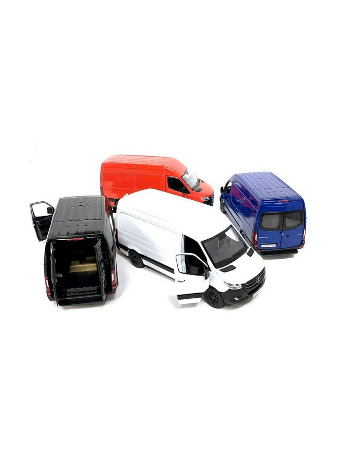Kinsmart KiNSMART - Mercedes-Benz Sprinter Cargo Van, 1:48 O Scale Die Cast Metal Model Toy Van, Pull-Back Action, Set of 4 Red/Blue/Black/White 