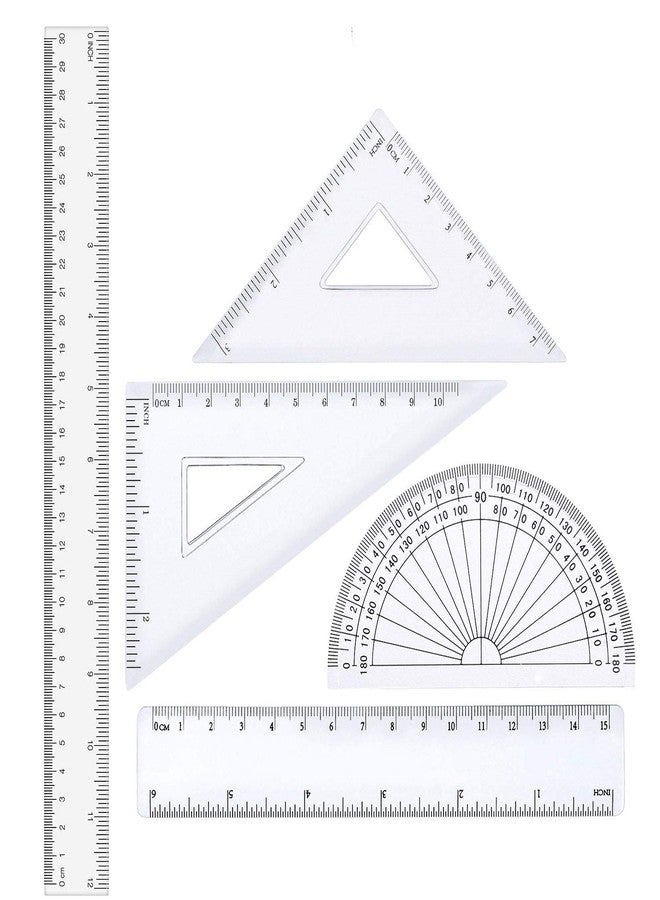Finrray 12 inches Plastic Ruler & 6 inch Straight Ruler & Plastic Measuring Tool Strong Hard Protractor Triangle Set (Clear,Pack of 5) - Image 1