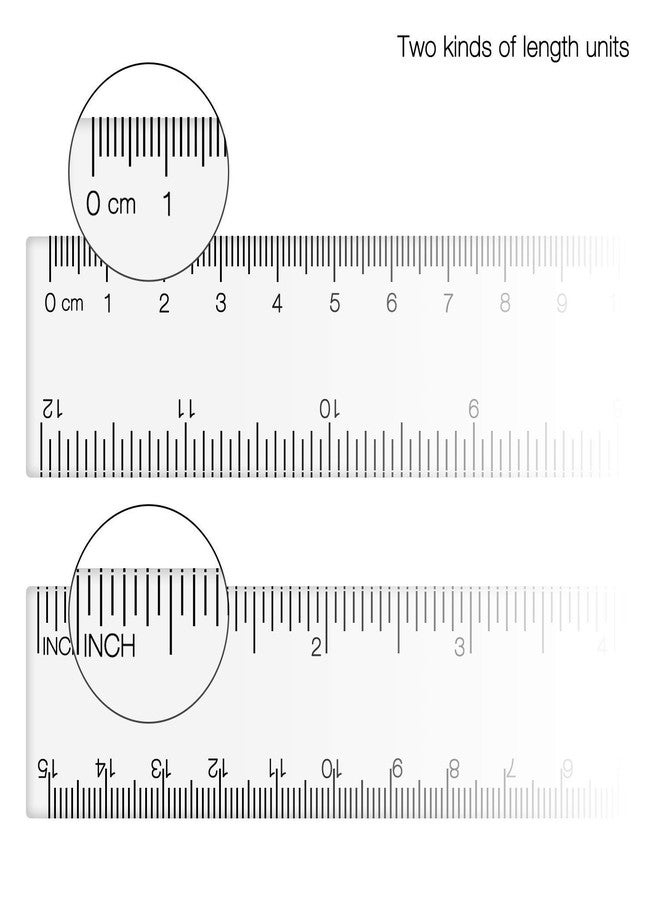 Finrray 12 inches Plastic Ruler & 6 inch Straight Ruler & Plastic Measuring Tool Strong Hard Protractor Triangle Set (Clear,Pack of 5) - Image 4