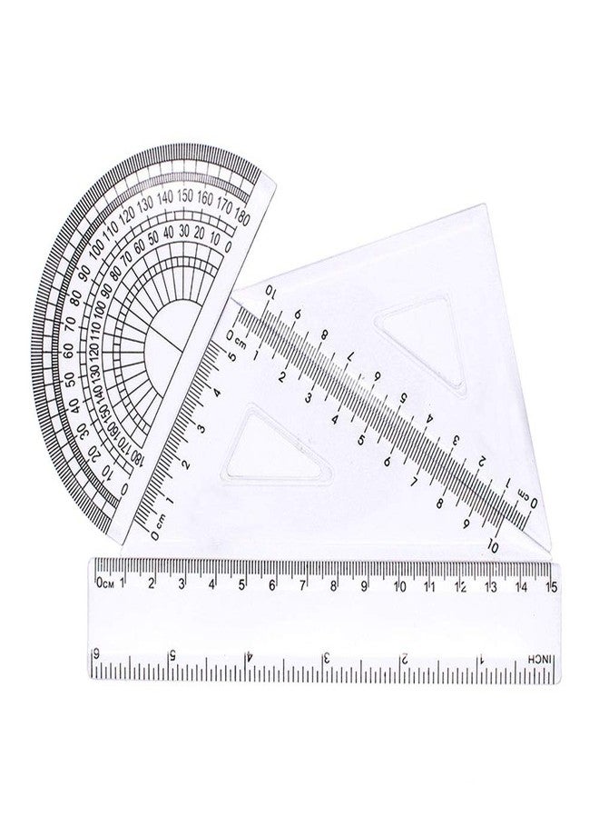 Finrray 12 inches Plastic Ruler & 6 inch Straight Ruler & Plastic Measuring Tool Strong Hard Protractor Triangle Set (Clear,Pack of 5) - Image 3