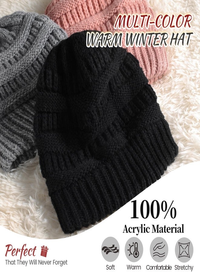 Ultrafun 3 Pack Satin Lined Beanie for Women, Slouchy Winter Hats with Silk Lined, Oversized Knit Warm Hat Skull Cap, Black, Grey, Pink, One size - Image 4
