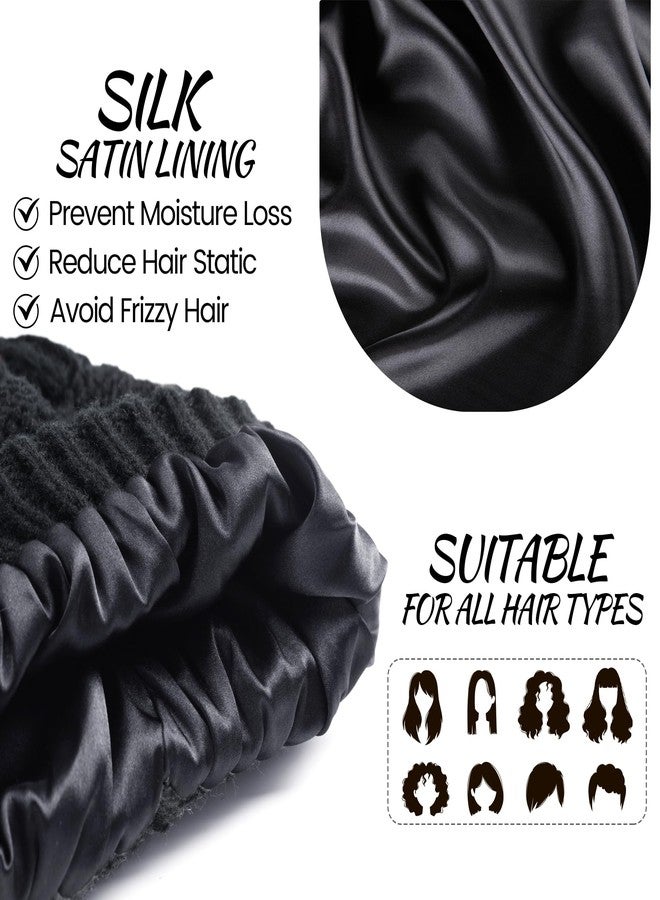 Ultrafun 3 Pack Satin Lined Beanie for Women, Slouchy Winter Hats with Silk Lined, Oversized Knit Warm Hat Skull Cap, Black, Grey, Pink, One size - Image 3