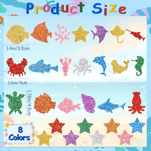 JULBEAR 300 Pieces Glitter Sea Animal Foam Stickers Colorful Ocean Sea Fish Foam Stickers Bulk SelfAdhesive for Arts Crafts Ocean Theme Party Favors Decoration Home DIY Supplies - Image 5