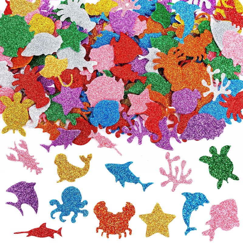 JULBEAR 300 Pieces Glitter Sea Animal Foam Stickers Colorful Ocean Sea Fish Foam Stickers Bulk SelfAdhesive for Arts Crafts Ocean Theme Party Favors Decoration Home DIY Supplies - Image 3