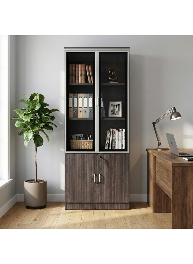 بيتي دولاب تخزين مكتبي درفتين خشب - رمادي - Image 1