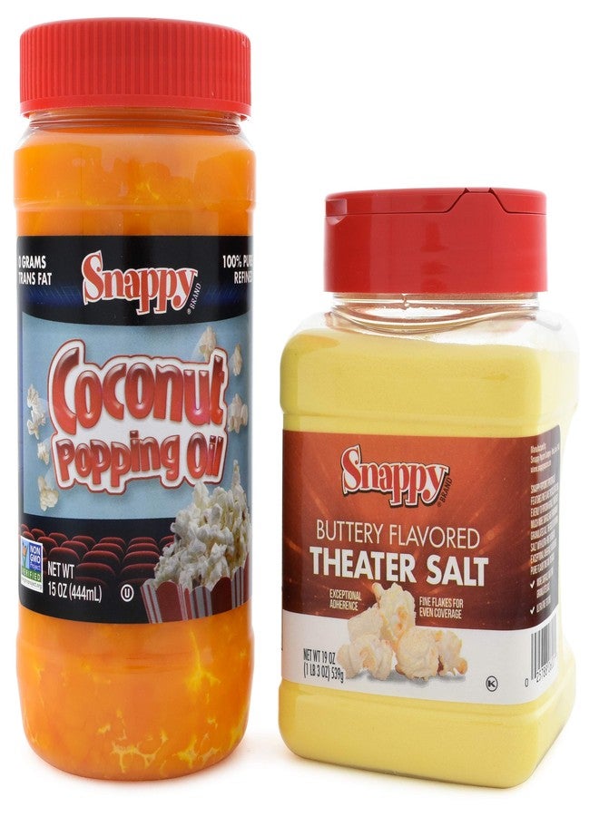 Snappy Pure Colored Coconut Popping Oil, 15 oz, Buttery Flavored Theater Popcorn Salt, 19 oz - Image 1