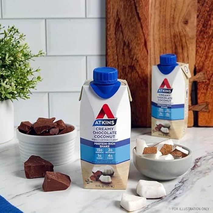 Atkins Creamy Chocolate Coconut Protein Shake, 15g Protein, 2g Net Carbs, 1g Sugar, Keto Friendly, 12 Count - Image 4