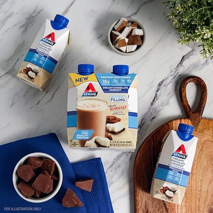 Atkins Creamy Chocolate Coconut Protein Shake, 15g Protein, 2g Net Carbs, 1g Sugar, Keto Friendly, 12 Count - Image 5