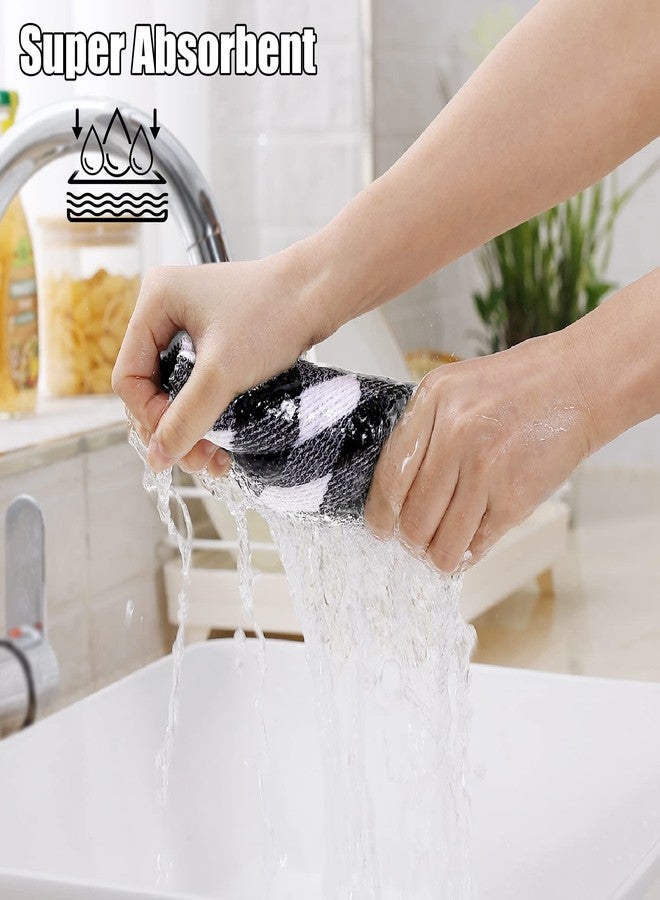 homing Buffalo Plaid Kitchen Towels and Dishcloths Set, 12" x 12" and 13" x 28", Set of 8 Bulk Cotton Waffle Weave Dish Towels, Super Soft Absorbent Hand Towels for Kitchen, Black & White - Image 3
