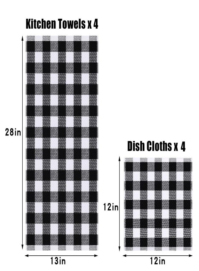 homing Buffalo Plaid Kitchen Towels and Dishcloths Set, 12" x 12" and 13" x 28", Set of 8 Bulk Cotton Waffle Weave Dish Towels, Super Soft Absorbent Hand Towels for Kitchen, Black & White - Image 5