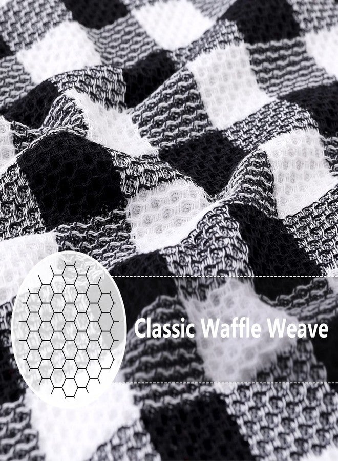 homing Buffalo Plaid Kitchen Towels and Dishcloths Set, 12" x 12" and 13" x 28", Set of 8 Bulk Cotton Waffle Weave Dish Towels, Super Soft Absorbent Hand Towels for Kitchen, Black & White - Image 2