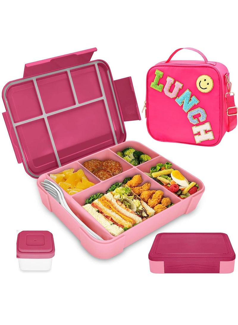 صندوق غداء لمدرسة الأطفال، صندوق غداء للأطفال مع مقصورات، صندوق بينتو للأطفال، صندوق غداء ضد التسرب للبنات والأولاد، صندوق وجبات خفيفة، مثالي للمدرسة، حضانة ورحلات (أرجواني)