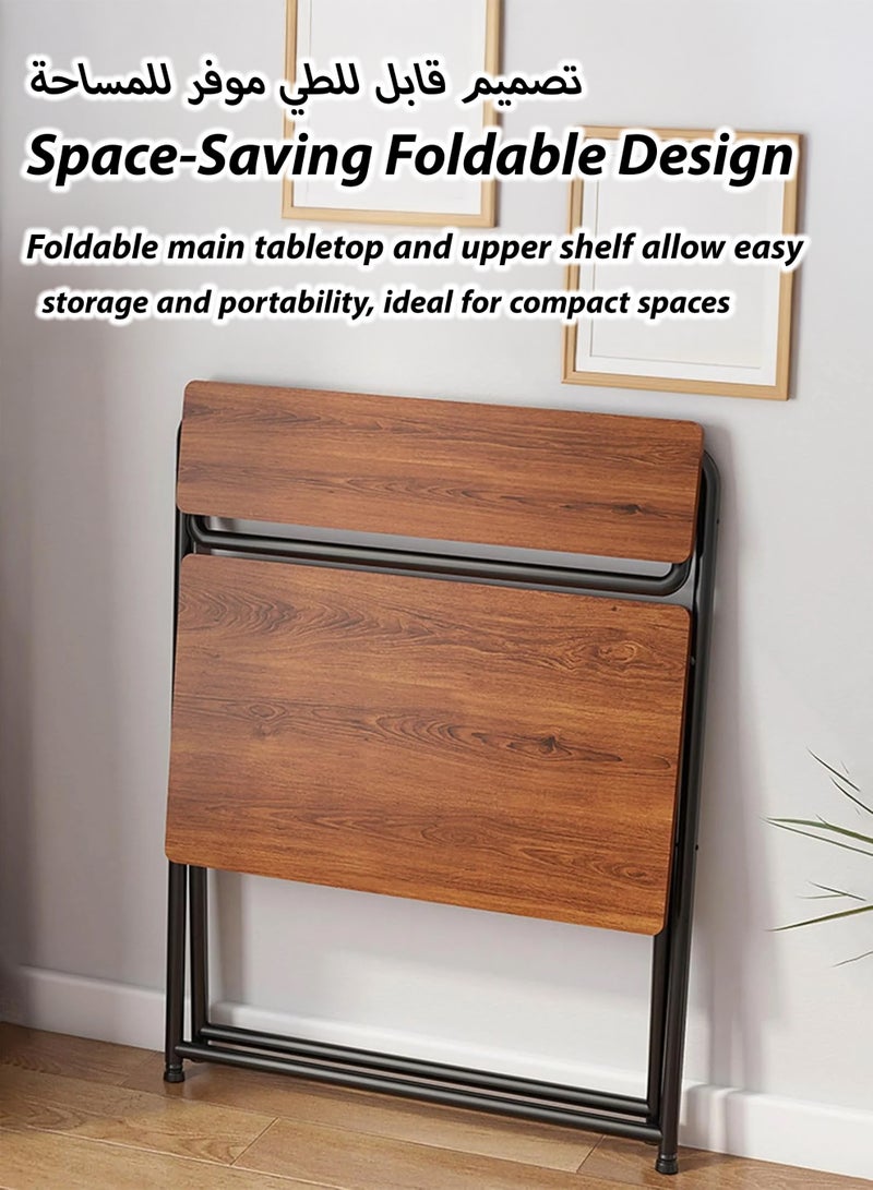 Toshionics Foldable Laptop Desk with Shelf | Space-Saving Home Office Computer Table | Portable Folding Study Desk with MDF Wood Top & Steel X-Frame | Brown - Image 3