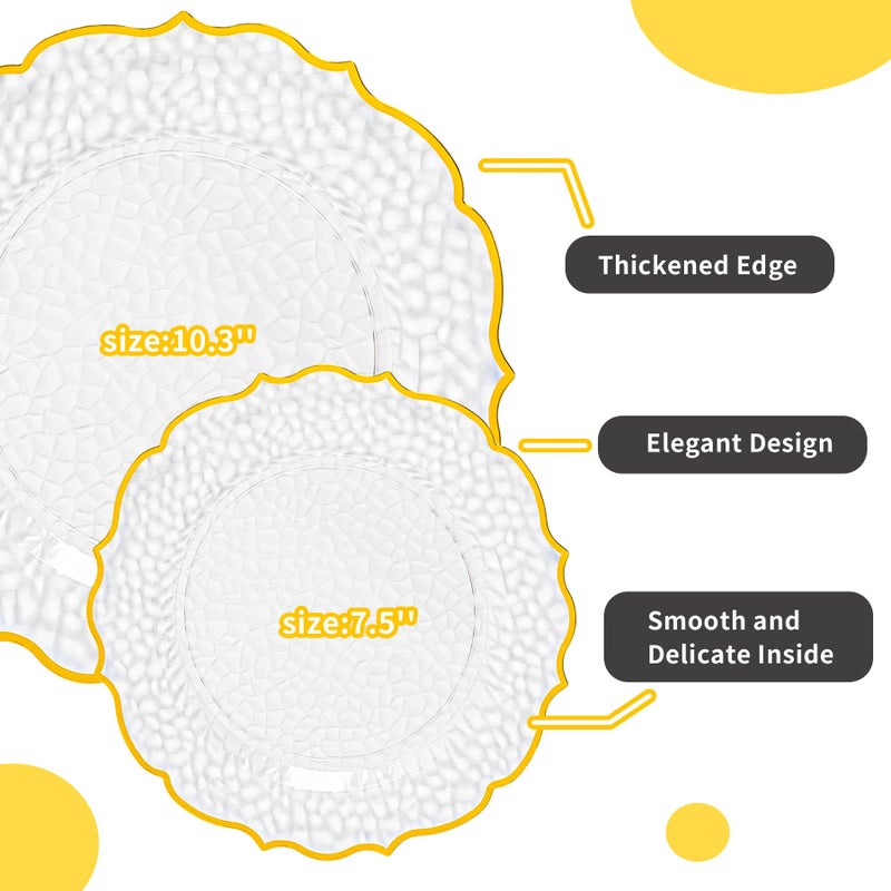 N9R 120 PCS Clear and Gold Plastic Plate, Clear Disposable Plate with Gold Rim, Stone Texture Plates Include 120 Dinner & Dessert Plates for Wedding, Party - Image 2