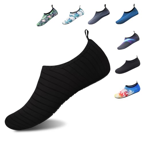 SPLASHGRIP Water Shoes for Women Men Quick-Dry Barefoot Aqua Socks Swim Pool Non Slip Surf Yoga Exercise Outdoor Trave Essentials Black Stripe 38/39 - Image 1