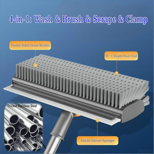 ARAINY 4 in 1 Floor Scrub Brush with Squeegee Long Handle Grout Brush 52'' 2026 Upgraded Multi-Functional Stiff Bristle Cleaning Scrub Brush Rotating Tile Brush for Cleaning Bathroom Patio, Pool, Garage - Image 5