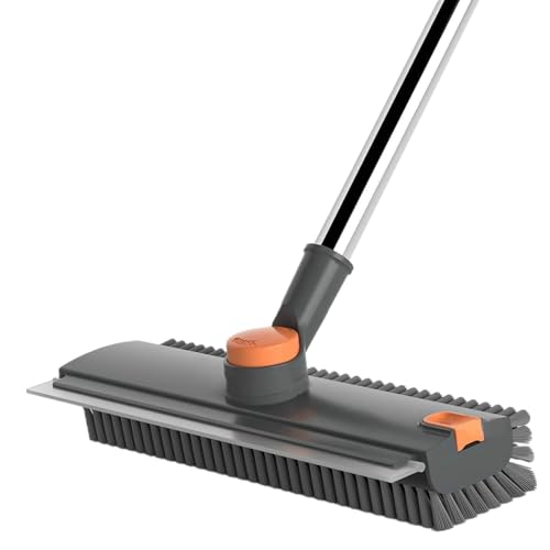 ARAINY 4 in 1 Floor Scrub Brush with Squeegee Long Handle Grout Brush 52'' 2026 Upgraded Multi-Functional Stiff Bristle Cleaning Scrub Brush Rotating Tile Brush for Cleaning Bathroom Patio, Pool, Garage - Image 1