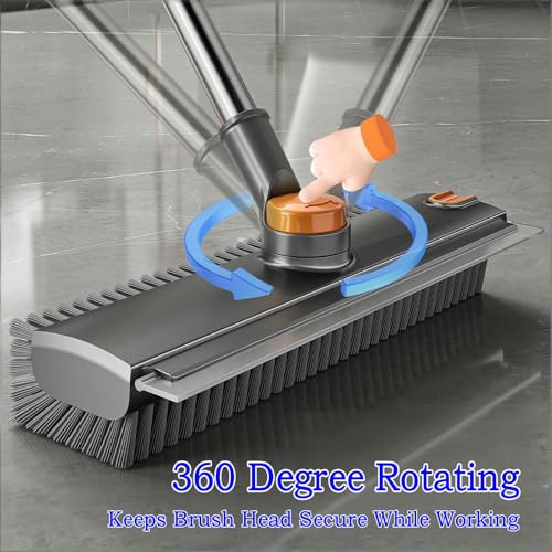 ARAINY 4 in 1 Floor Scrub Brush with Squeegee Long Handle Grout Brush 52'' 2026 Upgraded Multi-Functional Stiff Bristle Cleaning Scrub Brush Rotating Tile Brush for Cleaning Bathroom Patio, Pool, Garage - Image 2