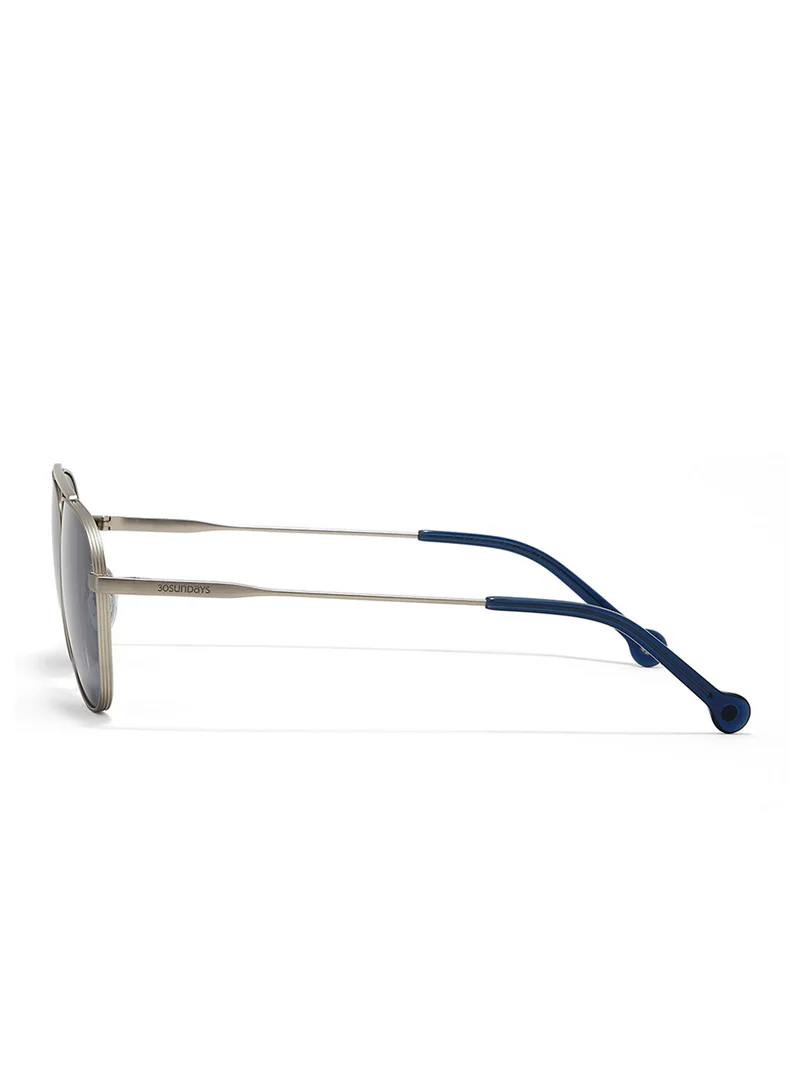 30Sundays Antique,Unisex Sunglasses, Aviator Sunglasses, UV Protection: UV400 (Silver,Blue)