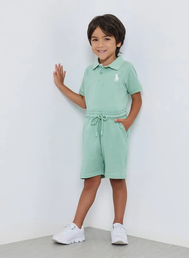 Styli Boys Green Cotton Polo and Shorts Set