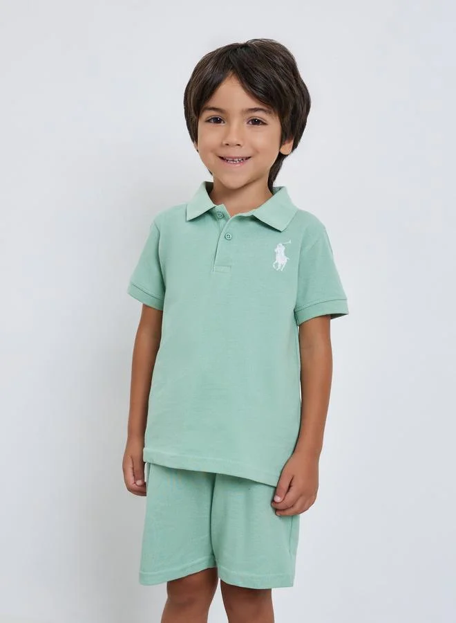 Styli Boys Green Cotton Polo and Shorts Set