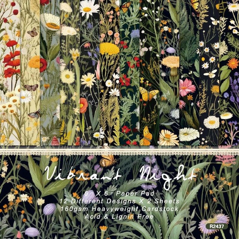 DESEACO 6x6 Inch Scrapbook Paper Pad-24 Single-Sided Sheets with 12 Unique Wildflower Designs-Perfect for Crafting, Card Making and DIY Projects - Image 1