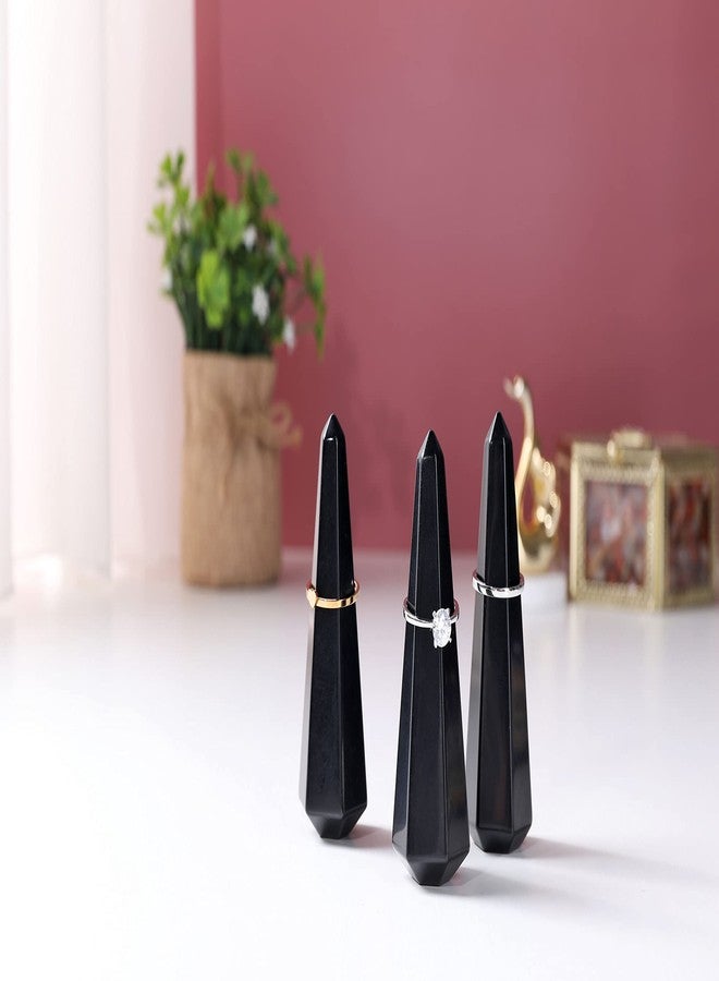 Jovivi Crystal Ring Holder Tower Natural Black Obsidian Crystal Stone Jewelry Ring Display Holder Hexagon Prism Shaped Decorative Wedding Ring Display Stand Finger Ring Storage - Image 3