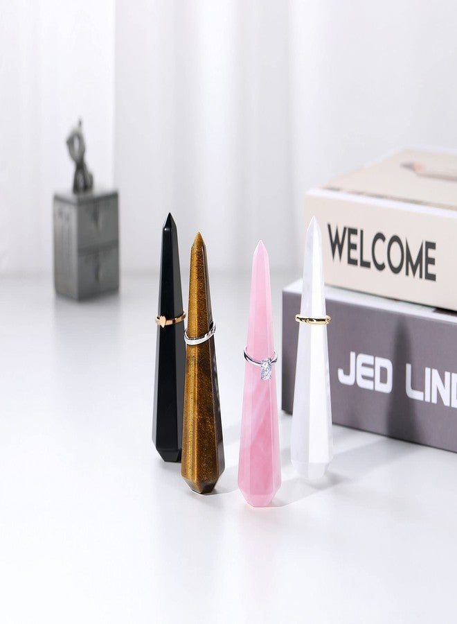 Jovivi Crystal Ring Holder Tower Natural Black Obsidian Crystal Stone Jewelry Ring Display Holder Hexagon Prism Shaped Decorative Wedding Ring Display Stand Finger Ring Storage - Image 5