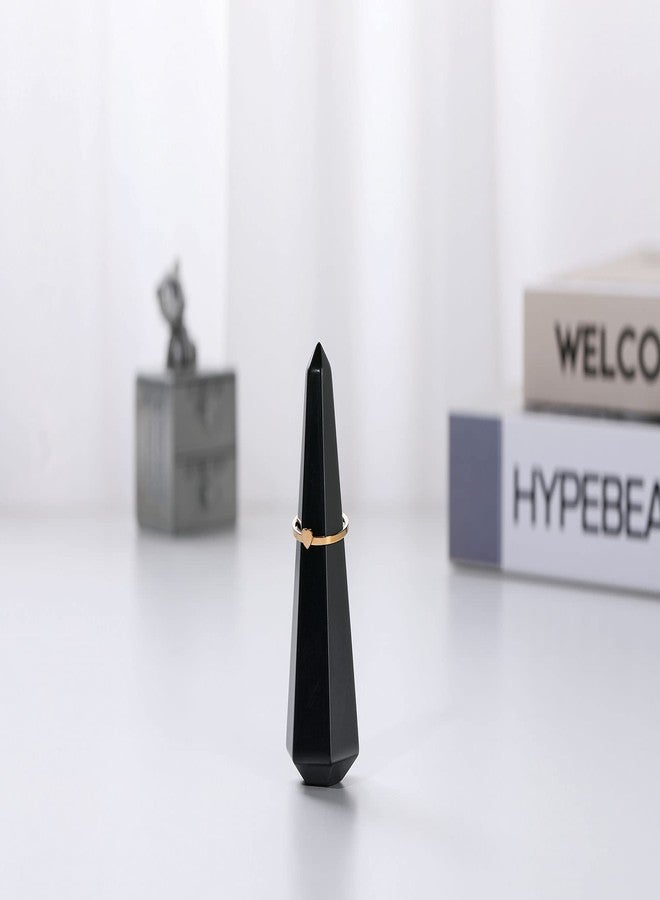 Jovivi Crystal Ring Holder Tower Natural Black Obsidian Crystal Stone Jewelry Ring Display Holder Hexagon Prism Shaped Decorative Wedding Ring Display Stand Finger Ring Storage - Image 2