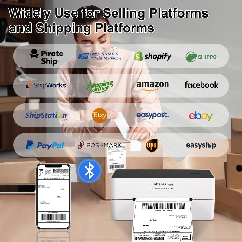 LabelRange Ecommerce Label Printer 4x6, Thermal Shipping Label Printer, Support Amazon, Ebay, USPS, Pirate Ship, Bluetooth and USB Connection - Image 5
