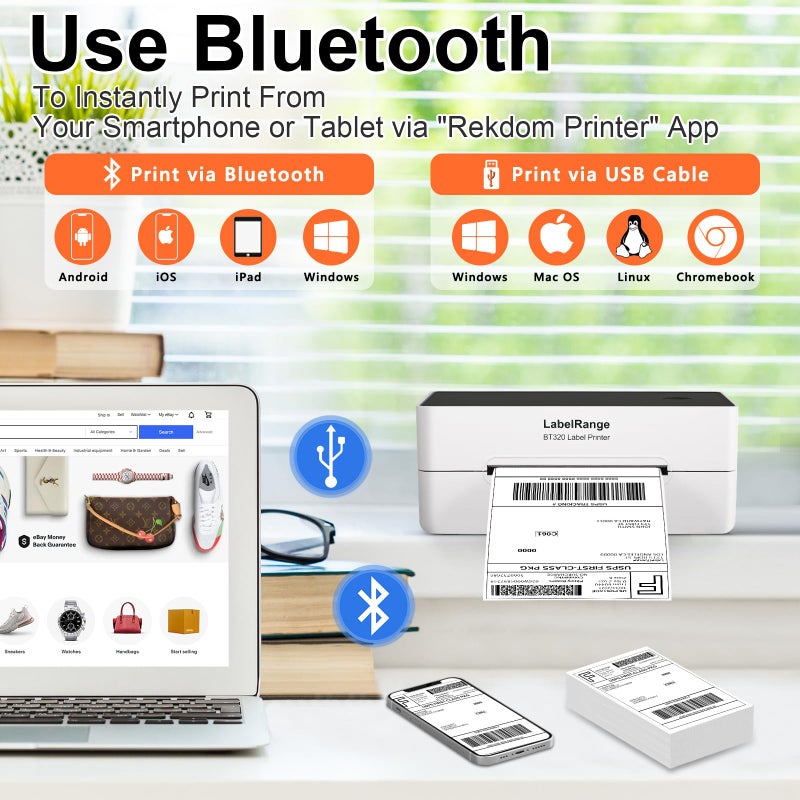 LabelRange Ecommerce Label Printer 4x6, Thermal Shipping Label Printer, Support Amazon, Ebay, USPS, Pirate Ship, Bluetooth and USB Connection - Image 3